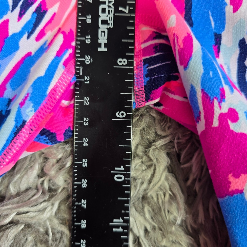 Lilly Pulitzer Luxletic Cropped Leggings Medium Pink Blue Abstract Strappy Hem - Picture 6 of 9